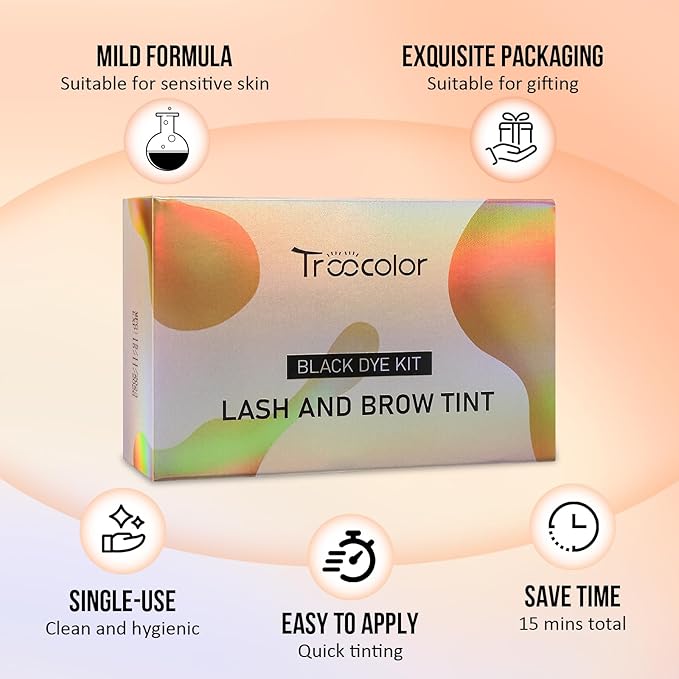 Troocolor 2-in-1 Eyelash & Brow Color Kit - Natural Black Lash Color Effect, Salon-Quality Results, Easy Application for Beginners/Professionals, Lasts 4 Weeks