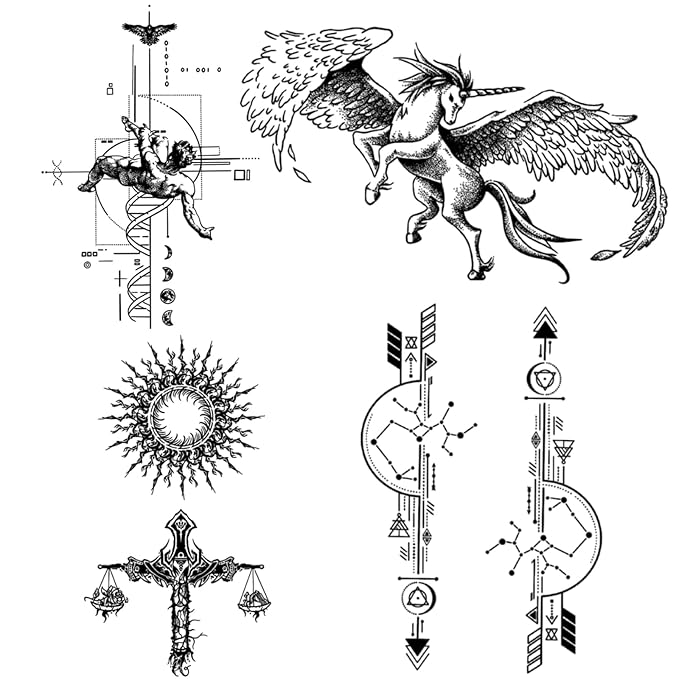 Tattoo Tech, 4 Sheets Semi Permanent Tattoo, Adult Art Design Temporary Tattoos, Lasts 1-2 Weeks, Waterproof, Realistic Look, No Adhesive, No Reflection (Divine Blessing Design)