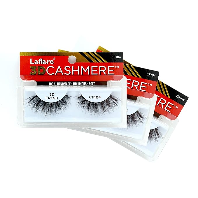 LAFLARE 3D CASHMERE Eyelashes, Natural Look, FRESH, GLAM, WISPY, HOT, Fluffy, Soft, Reusable, Luxurious Handmade Strips False Lashes - 3 PACKS SPECIAL BUNDLE CF (CF104, 3)