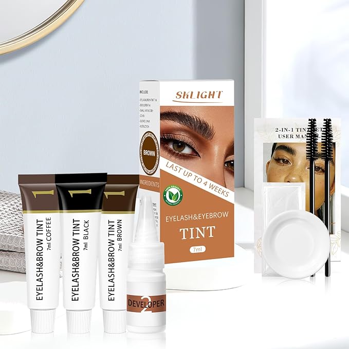 Lash Color Kit, Natural Eyelash & Eyebrow Color Kit Lasting for 4 Weeks, Waterproof & Safe Color for Salon Home Easy Use, Gift for Women Girl Mom Wife 7ML(Coffee)