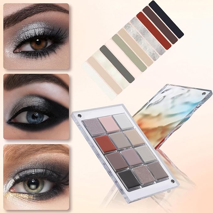 12 Color Cool Toned Eyeshadow Palette – Matte & Shimmer – Smokey, Neutral & Metallic Shades – Long-Lasting, Waterproof & Blendable – Professional & Everyday Eye Makeup