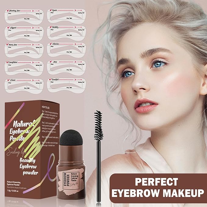 Eyebrow Stencils Kit,One Step Eye Brow Stamp Stencil Kits,Long-lasting Waterproof Eyebrowcolor Stamp with 10 Reusable Shaping Kit for Perfect Eyebrow Makeup
