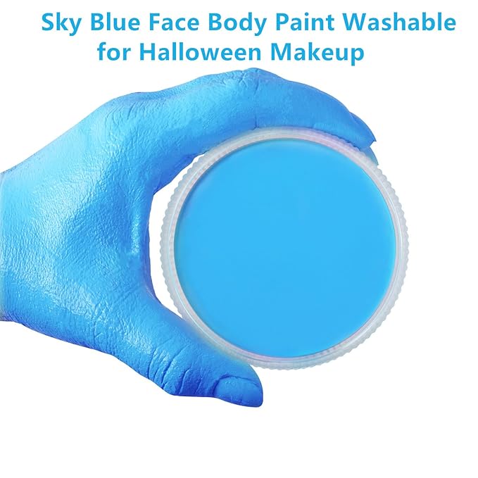 Go Ho Light Blue Face Paint Washable for Halloween Makeup,Creamy to Gel Water Based Body Paint Full Coverage for Adults Children Cosplay Corpse Bride SFX Costumes Festivals Makeup,25g