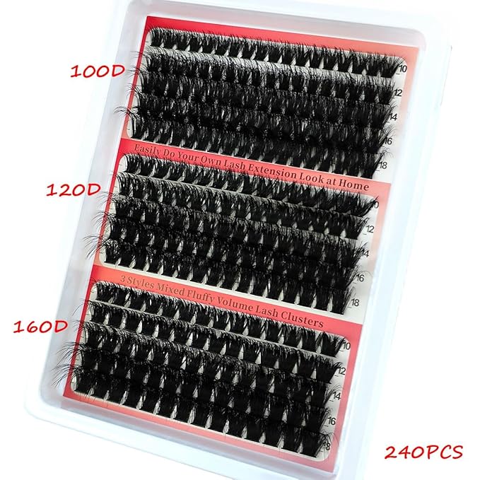 HBZGTLAD Fluffy Cluster Lashes 40D60D80D100D120D Natural Thick Eyelash Clusters D Curl Individual Lashes DIY Eyelashes Extension (240Pcs 100D120D160D)