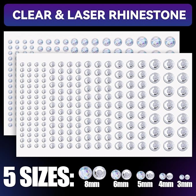 Rainbow Face Gem Stickers and Chunky Glitter Set 9, 1294 Pcs 3-6mm Rhinestones and 8 Pots Chunky Glitter, With Glue for Makeup Eyes Hair Body Nails, Crafts and Decorations