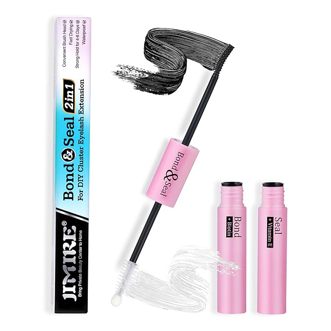 JIMIRE Bond and Seal Lash Glue for Lash Clusters DIY Eyelash Clusters Strong Hold Eyelash Adhesive 10ml 2 in 1 Waterproof Lash Glue for DIY Eyelash Extensions at Home