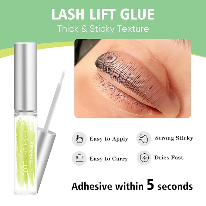 PERMANIA Lash Lift Kit, Salon Grade Supplies for Eyelash Lift and Brow Lamination Black Color 4 in 1 Fast Quick Curling & Coloring 10 ml Natural Result Hair Color Developers