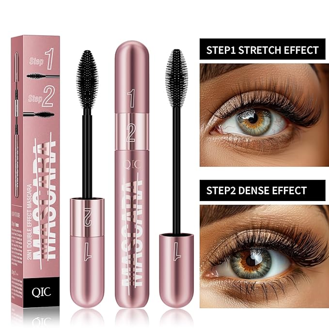 Mascara Brush Set with Long Lasting Mascara Pencil, Pink, black