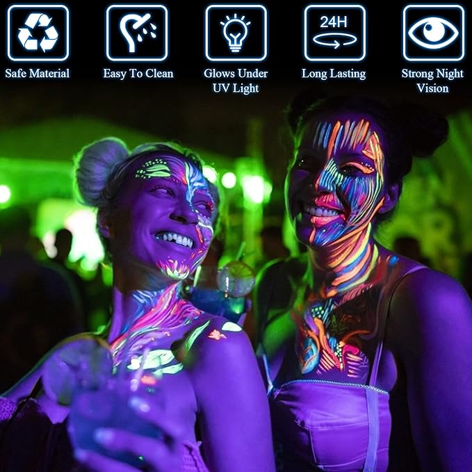Blacklight Neon Face and Body Paint, 8 Tubes 0.34oz Glow in the Dark Body Paints, Neon Fluorescent Glow in Dark Party Supplies (10ml).…