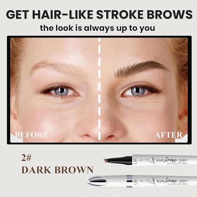 Upgraded Microblading Eyebrow Pen, 4-Fork-Tip Magical Eyebrow Pencil, 3D Natural Hair-Like Brows Makeup, Waterproof & Long-Lasting for All Day, Christmas Gift for Mom Wife or Girlfriend, Dark Brown