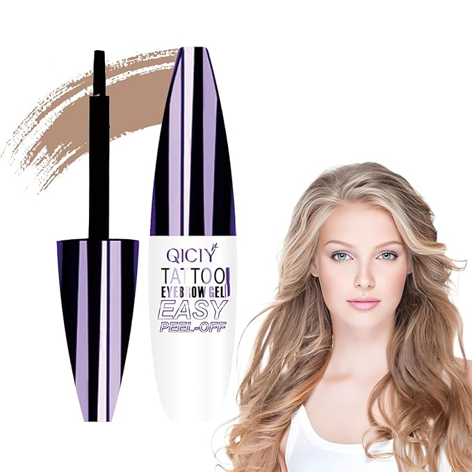 Qiciy Tattoo Eyebrow Gel Easy Peel Off, Peel Off Eyebrow Tint, Easy Peel off Eyebrow Gel, Peel Off Eyebrow Tint, Waterproof & Sweatproof for All Skin Types (#2 Yellowish Brown)