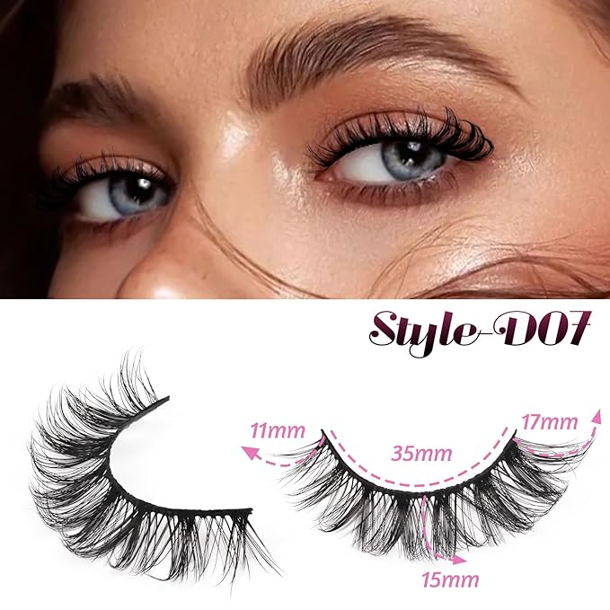 Ahrikiss Russian Strip Lashes D Curl False Eyelashes Fluffy Wispy Faux Mink Lashes 10 Pairs Pack (D07)