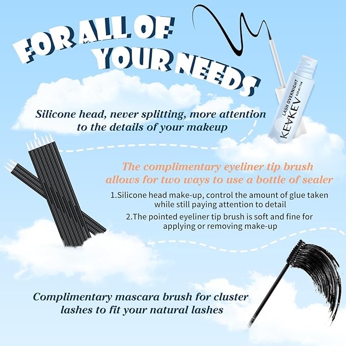KevKev Overnight Lash Sealer Lash Cluster Seal Lash Sealant for DIY Eyelash Extensions Silicone Brush Cluster Lash Seal Extend Lash Wear Up to 14 Days Easy to Remove 7ml Black