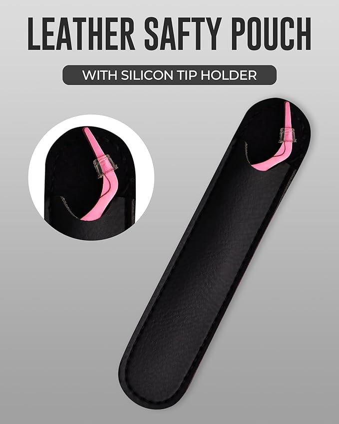 Eyelash Applicator Tool in Leather Case -Best Lash Cluster Applicator-with Stainless Steel Curved Design Lash Applicator Use for Wisps Lashes(Nude) (Baby Pink)