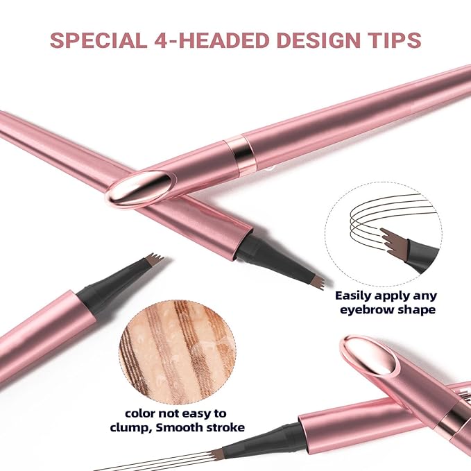 2025 Upgrade Microblading Eyebrow Pencil, 3D Waterproof 4-Tip Magic Eyebrow Pencil, Natural Makeup Long-Lasting Fine Stroke Magic, 4 Fork Tip 3D Microblading Waterproof (grey)