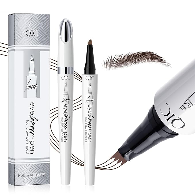 Upgraded Microblading Eyebrow Pen, 4-Fork-Tip Magical Eyebrow Pencil, 3D Natural Hair-Like Brows Makeup, Waterproof & Long-Lasting for All Day, Christmas Gift for Mom Wife or Girlfriend, Dark Brown