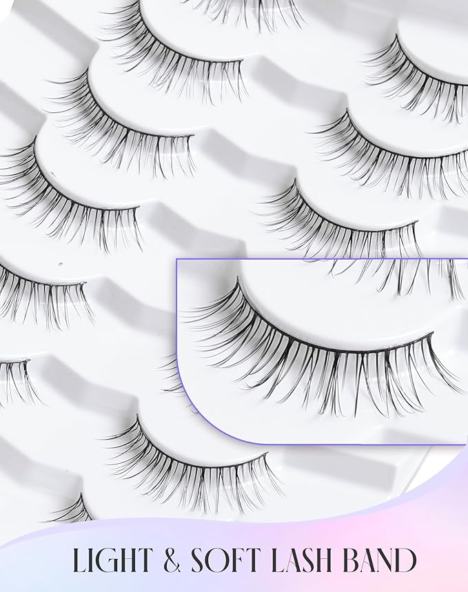 Short Lashes 10mm Natural False Lashes Wispy Eyelashes Lightweight Fake Lashes Thin Band Eyelashes K71