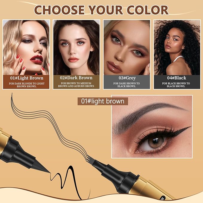 1 Pcs Microblading Eyebrow Pencil 2-in-1 Dual-ended Eyebrow Pen 4-Prong Micro-Fork Tip Applicator & Precision Brush Tip Brow Pencil Waterproof Stay on All-day Makeup for Natural Eyebrow, Grey
