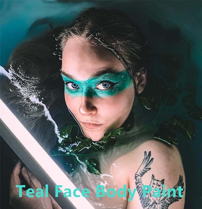 Go Ho Teal Face Paint Stick,Water Based Cream Teal Face Body Paint Washable,Smooth Face Painting Kit for Kids and Adults,Halloween Costumes Cosplay SFX Makeup
