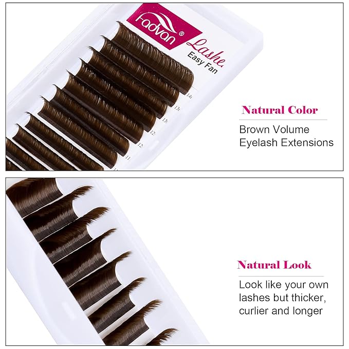 Volume Eyelash Extensions Brown Lash Extensions 0.07 C/D Curl 8-14mm Mix Easy Fan Volume Lashes 3D-20D Lash Self Fanning Automatic Blooming Flower Eyelashes Extension by FADVAN (Brown 0.07-C, 8-14mm)