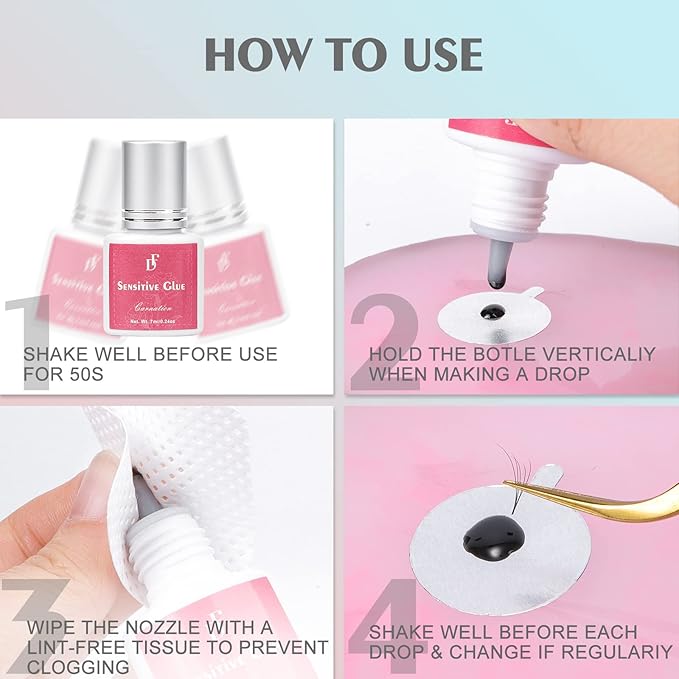 Sensitive Eyelash Extension Glue No Fume 3-5S Drying Time Waterproof Lash Glue 4-5 Weeks Retention Hypoallergenic Lashes Adhesive Low Irritation Black Eyelashes Bond for Professional Use