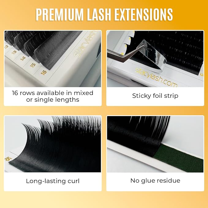 Individual Lashes Semi Permanent Mink Lashes by STACY LASH | Volume & Classic Lash Extensions | C Curl Eye Lashes | Eyelash Extension Supplies for Lash Tech | 16-Rows Lash Tray | C-0.05-14mm