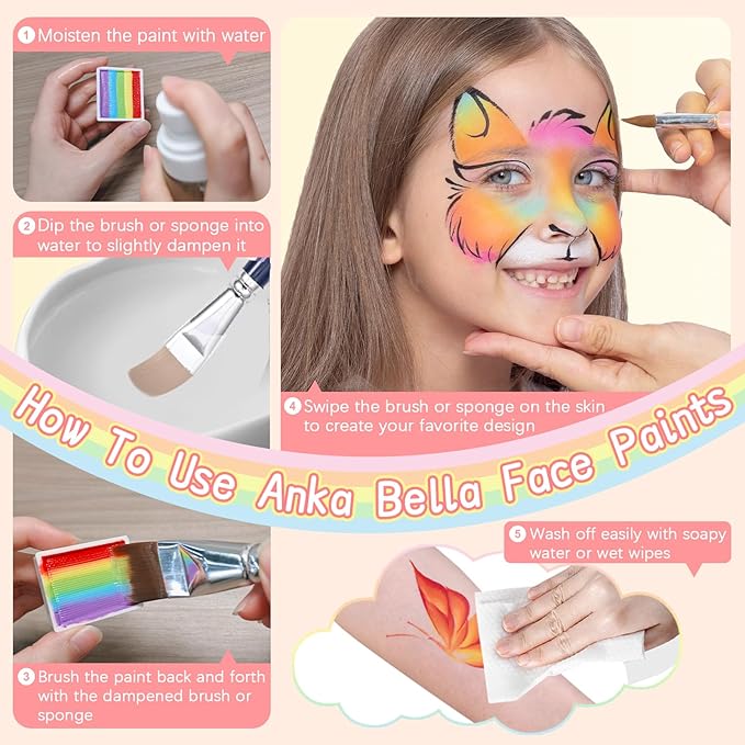 Anka Bella Professional Split Cake Face Paint(120gm),Water Based Face Painting Kit for Kids & Adults,Hypoallergenic & Non-Toxic,Gift for Birthday Parties/Halloween/Carnival