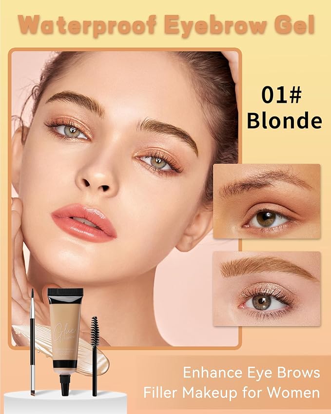 Waterproof Eyebrow Gel Blonde, Sweat-Proof Longwear Strong Hold Tinted Brow Gel, Vegan, Cruelty-Free, Brow Glue Mascara for Eyebrows with Eyebrow Brush, Sculpting Eye Brows Filler Makeup for Women-01