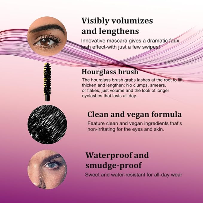 Bubble Mascara - anti-smudge, thick and long formula, anti-clumping, create thick and long eyelashes, enhance natural makeup effect, can be applied in layers to enhance curl (2 packs)