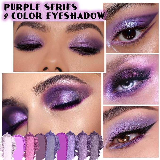 Purple and Pink Glitter Eyeshadow Palette Makeup,Lavender Mauve Light Pink Baked Eye Shadow Palette,Highly Pigmented Purple Makeup Pallet Long Lasting Waterproof Blendable Womens Eyeshadow