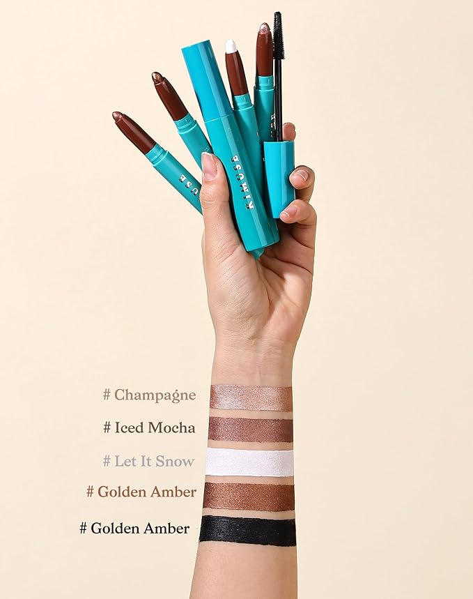KIMUSE Eyeshadow Stick + Liquid Mascara Kit, Lightweight, Long Lasting, Crease-Proof, Smudge-Proof Eye Makeup Set