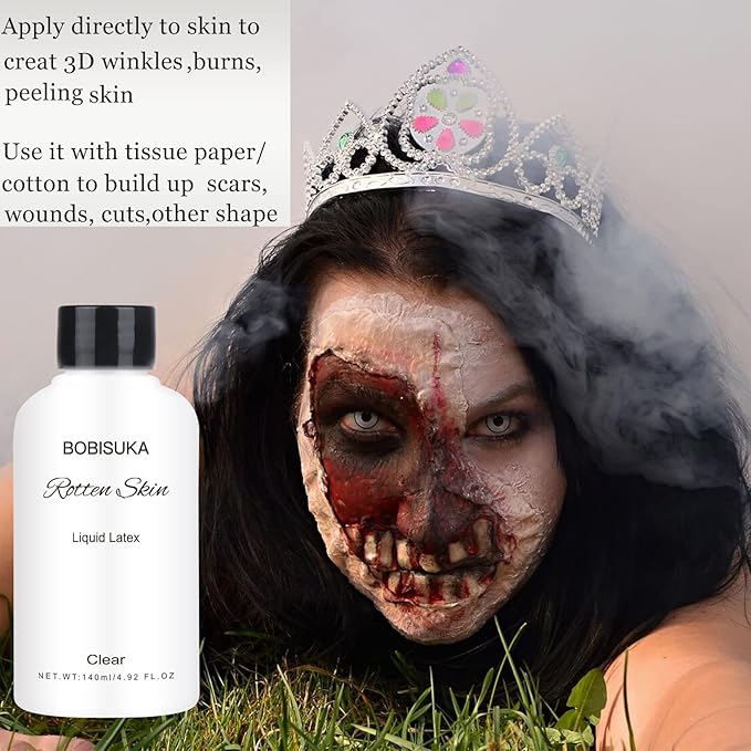 Clear Liquid Latex + White Red Face Paint + 3PC Sponge + Brush Set for Halloween Costume, Zombie Makeup, SFX Special Effect Make Up