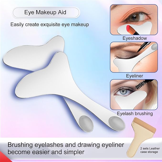 2Pcs 304 Stainless Steel Eyeliner Stencil, Multifunctional Eyeliner Tool, Winged Eyeliner Tools, Eyeliner Eyelash Eyeshadow Applicator Aid, Multifunctional Eye Makeup Aid for Makeup Novices