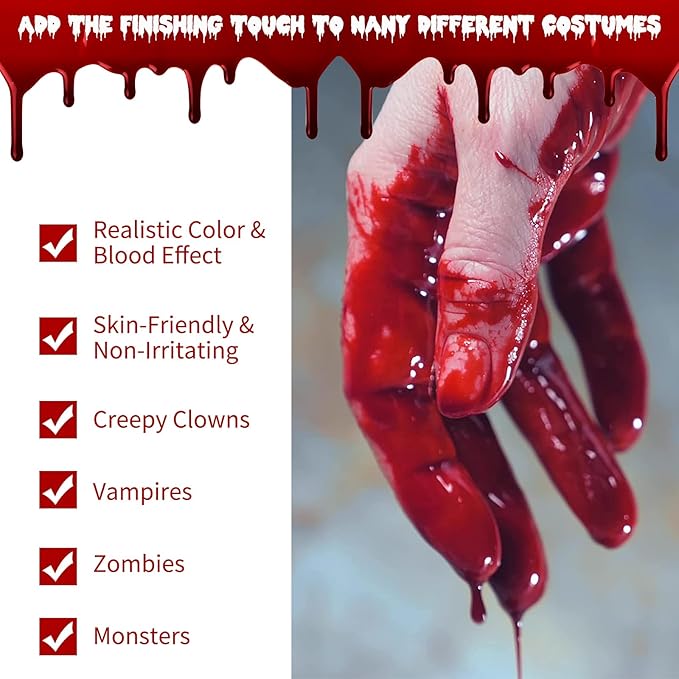 Halloween Fake Blood Makeup Kit - Realistic Washable Fake Blood Spray for Face, Body & Clothes - Vampire, Zombie & Monster Cosplay Effects