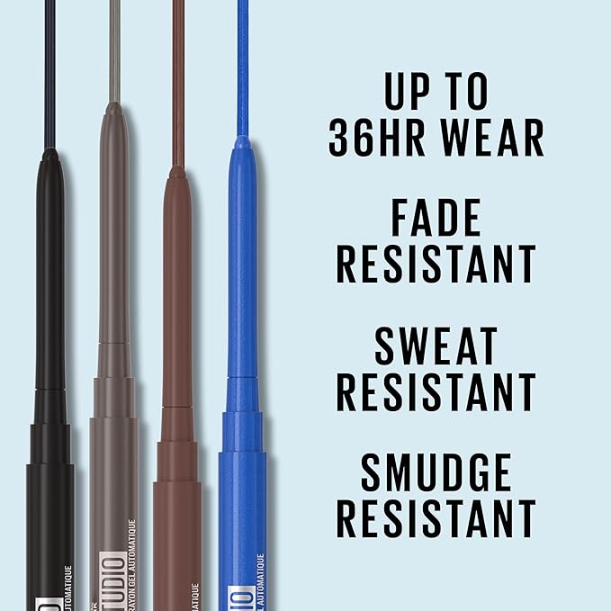 Maybelline Tattoo Studio Automatic Gel Pencil Waterproof Eyeliner, Blendable, Smudge Resistant, Matte Eyeliner For Up To 36HR Wear, Pitch Black (Smokey Black), Packaging May Vary