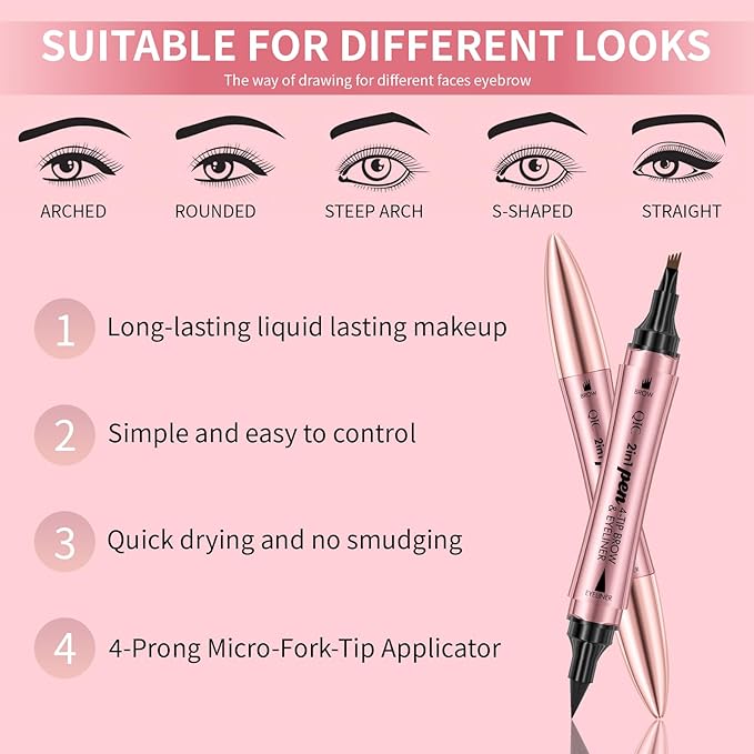 Microblading Eyebrow Pencil,2-In-1 Dual-Ended Eyeliner And Eyebrow Pen with 4-Fork Micro-Fork,Precise Brow Pen for Natural,Waterproof and Long-Lasting Eye Brow Pencils for Women(Black)