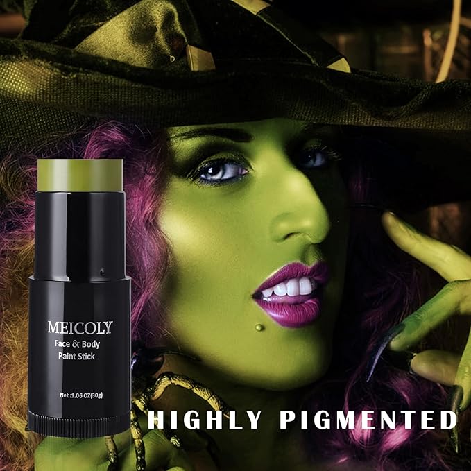 MEICOLY Light Green Face Body Paint Stick(1.06 Oz),Green Face Paint for Christmas Makeup Stocking Stuffers,Hunting Camo Gamora Face Paint,Shrek Disgust Goblin Witch Green Face Makeup,Ogre Green