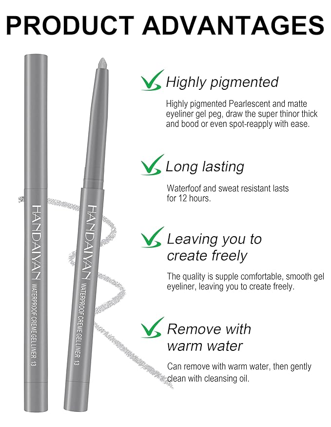 4PCS Shimmer Silver Pencil, Eye Liner Pencils, Waterproof Eyeliner Pencil & Smudge Proof Long-lasting, Eye Shadow, High-Pigmented Colorful, Retractable