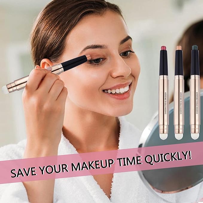 Rose Red Eyeshadow Stick Makeup, Highlighter Matte Cream Eye Shadow Pencil, Waterproof Hypoallergenic Long Lasting Crayon, Glitter Primer Palette Shimmer Eyeliner Pen wiht Soft Brush
