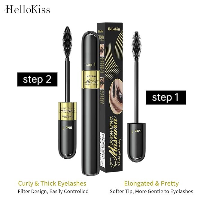 Waterproof 2in1 Mascara Cool Black Volume Length Mascara Long-lasting Curling Smudge-proof No Clumping