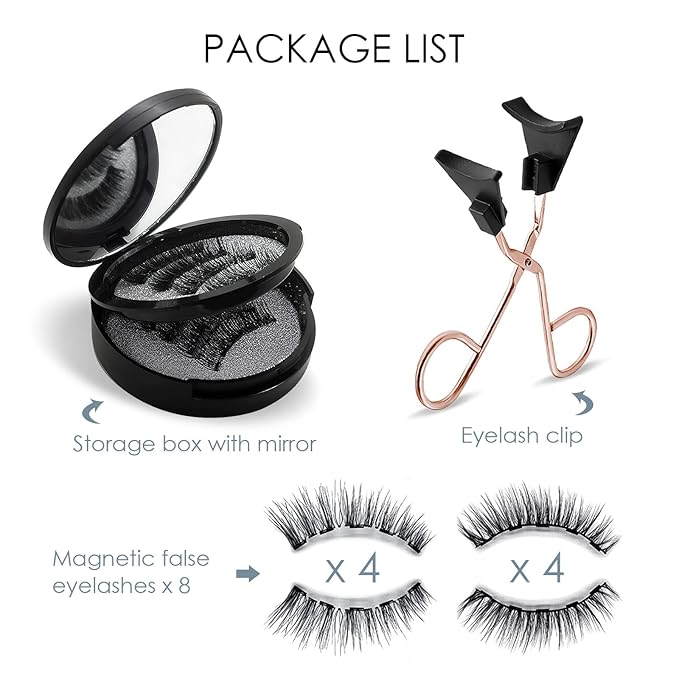 Magnetic Eyelashes, 3D Natural Look Dual Magnetic Lashes Kit with Applicator & Eyelash Comb, Light Weight & Waterproof & No Glue, 8 Count