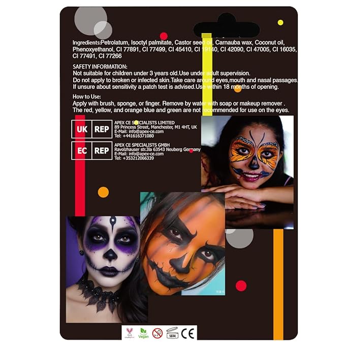 Bowitzki Halloween Makeup Palette 5 Colors Face Body Paint Oil Based with Brush for Zombie Skeleton Clown Witch Football Baseball Sports SFX Costume Cosplay Dress Up (Orange)