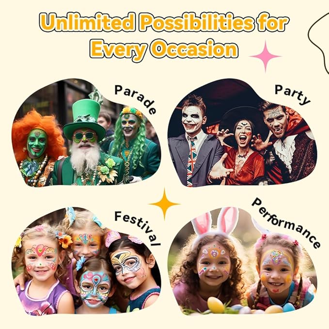 Janolia Rainbow Face Paint + 20 Colors Face Painting Kit for Kids, Water Activated Face Paint Kit for Halloween Carnival Easter