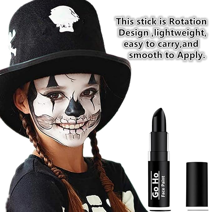 Go Ho Makeup Clown Black Cream-Blendable Stick - Face Body Paint for Professional SFX, Cosplay Costume - Safe Facepaint, Nose & Lip Smacking, Eye Black for Football, Sports, Halloween