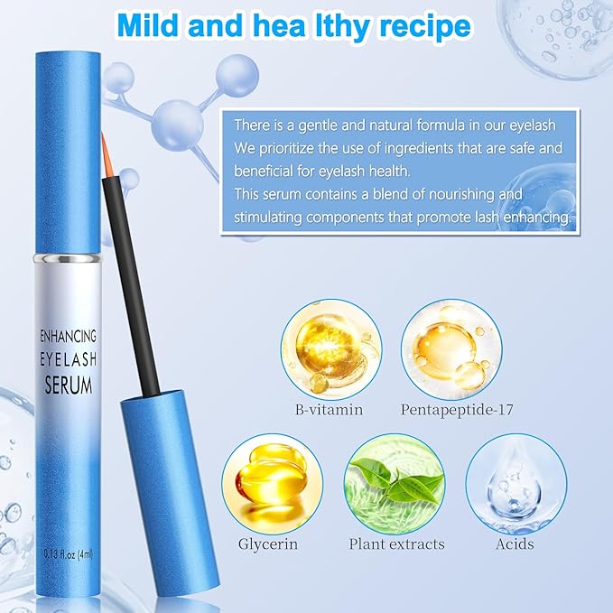 Lash Serum, Rapid Eyelash Growth Serum, Eyelash Serum for Eyelash Growth Thickness, Stronger, Healthier Lashes & Brows, Longer, Fuller, and Thicker Lashes, Vegan & Cruelty-Free (Light Blue 4ML)