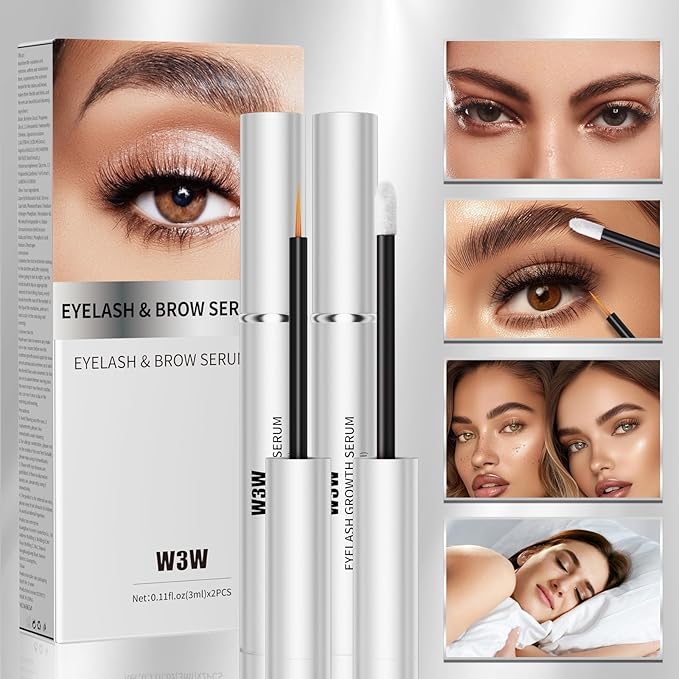 Eyelash and Eyebrow Growth Serum Two Piece Set, Eyelash Serum for Eyelash Growth Thickness, Stronger, Healthier Lashes & Brows, Longer, Fuller, and Thicker Lashes, Vegan & Cruelty-Free (3ml+3ml)