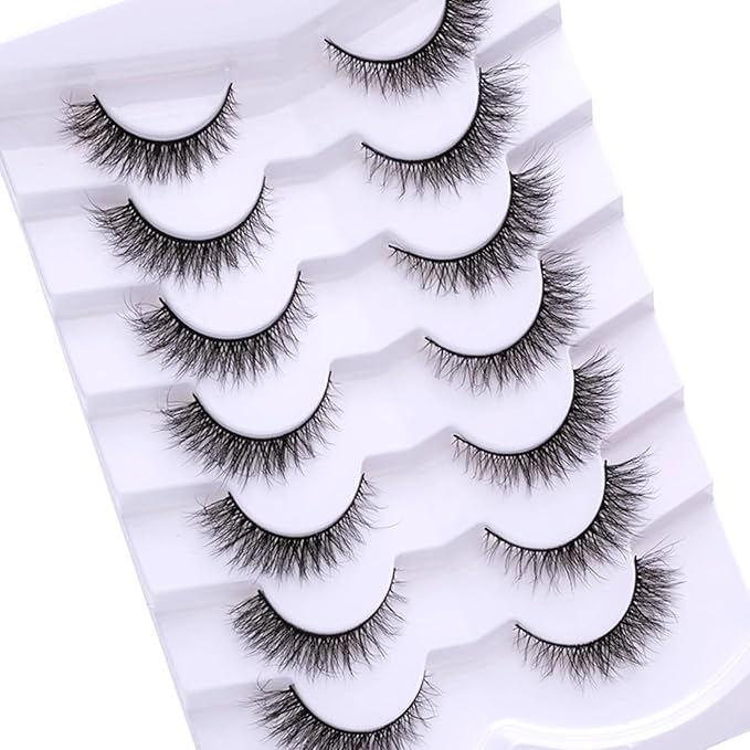 False Eyelashes Short Lashes Natural Look, Wispy Lashes Cat Eye 12mm - 7 Pairs, ZG67