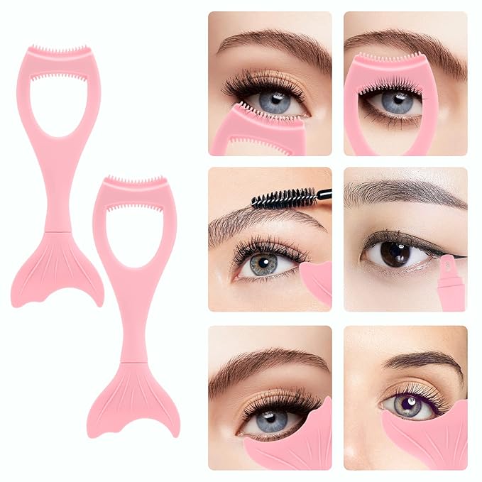 Tbestmax 2 in 1 Mascara Eyeliner Guard, Silicone Mascara Lash Shield Applicator, Eyelash Comb Pink 2 Pcs