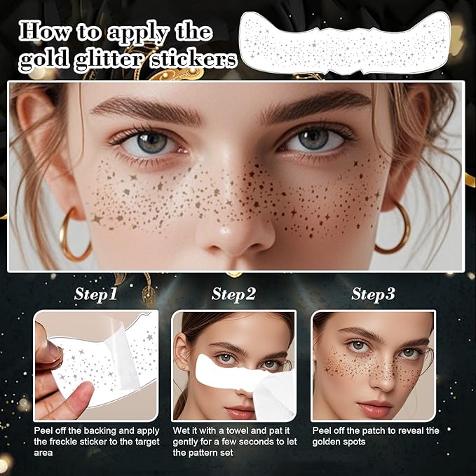 6 Pcs Glitter Freckles Face Tattoo,Waterproof Makeup Patches -Sliver-Face Glitter Speckles Patches,Glow Up Makeup Patches,Cosmetic Glitter for Face - Cute Glitter Makeup Accessories for Women