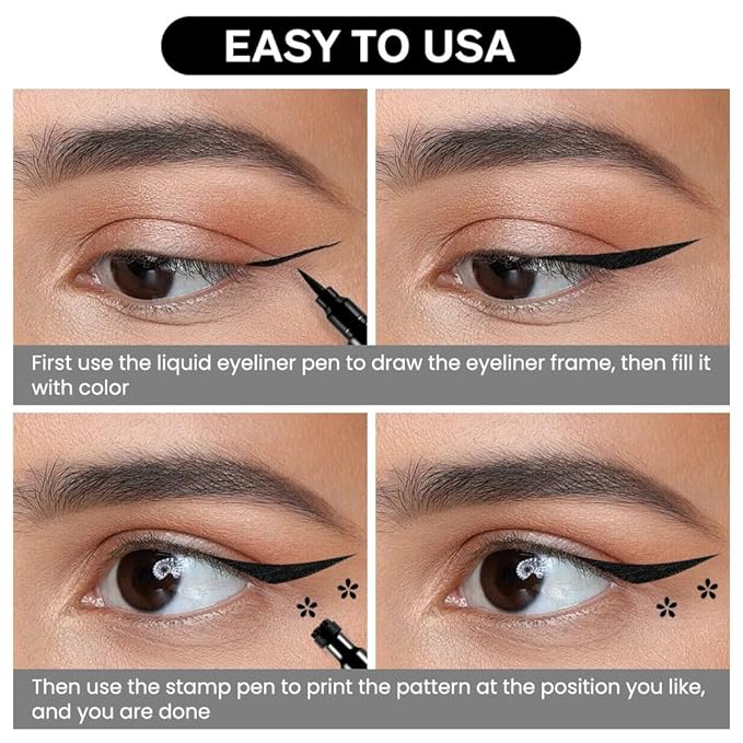 evpct 1Pcs Black Colored Winged Eyeliners Stamp, Black Flowers Face Stamps Makeup Eyeliner Eye Stamp Liners Tool Set Kit for Women Waterproof, Wing Eyeliner Stamp Figures Tool Wingliner Shapes, 03#
